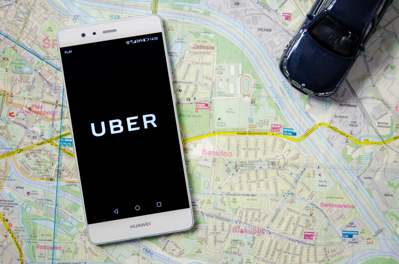 Uber on a phone on a map