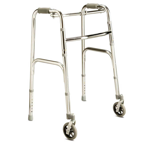 Folding Walking Frame - Adult with Silver Front Swivel Wheels